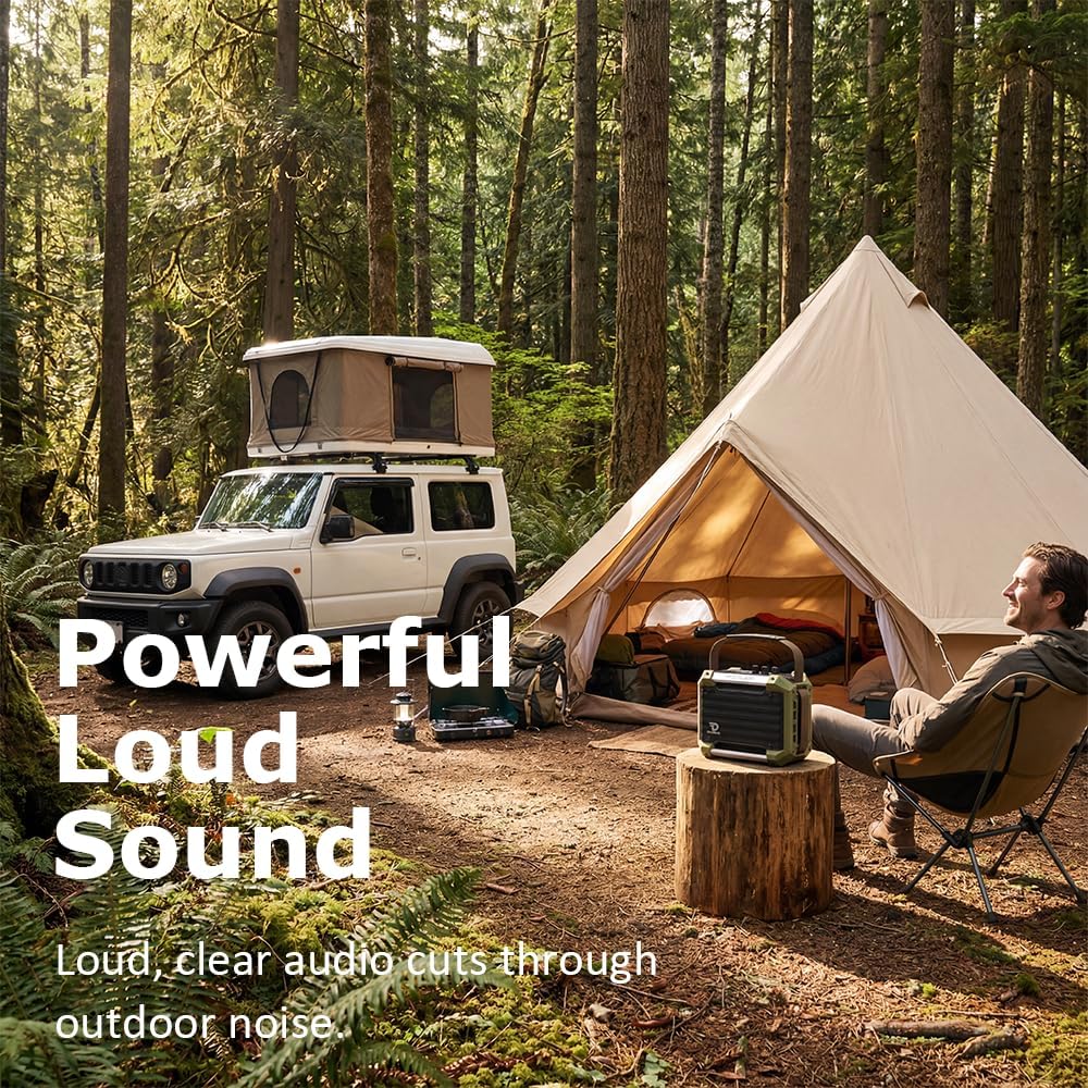 Dreamwave Rockstar Mini Outdoor Speaker, 40W 102dB Loud, 29H Playtime, IP66 Waterproof and Dustproof, Karaoke Ready, Portable Bluetooth Wireless, Immersive Bass, Party Sound Source（Military Green）