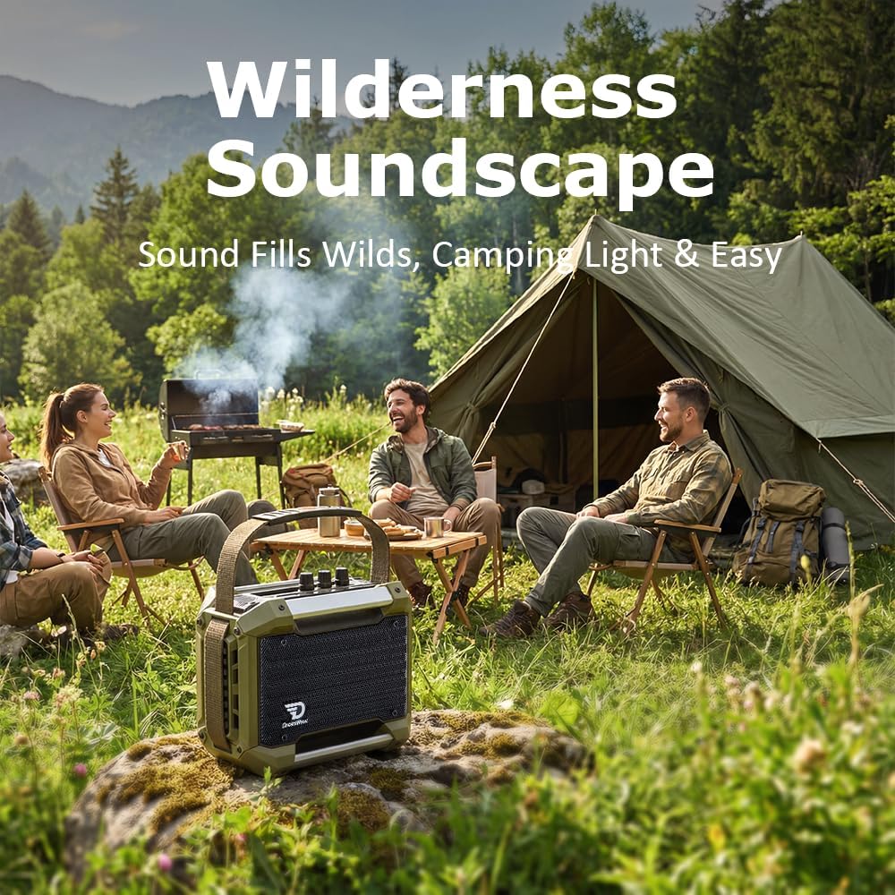 Dreamwave Rockstar Mini Outdoor Speaker, 40W 102dB Loud, 29H Playtime, IP66 Waterproof and Dustproof, Karaoke Ready, Portable Bluetooth Wireless, Immersive Bass, Party Sound Source（Military Green）